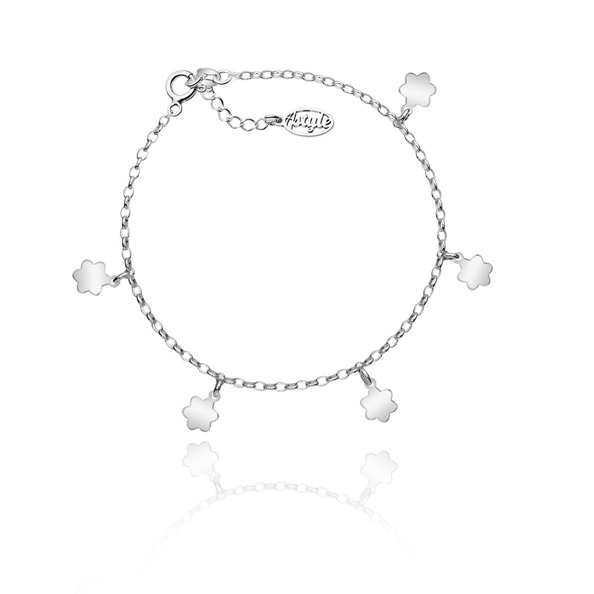 Bransoletka na nogę srebrna kwiatuszki