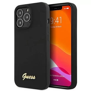 Guess GUHMP13LLSLMGBK iPhone 13 Pro / 13 6,1" black/czarny hardcase Silicone Script Gold Logo GUE001798-0 - Etui i futerały do telefonów - miniaturka - grafika 1