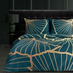 Eurofirany Pościel satynowa 160x200 Musa 3 turkusowa ciemna złota liście miłorzębu Limited Collection - Pościel - miniaturka - grafika 1