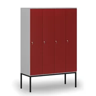 Szafy biurowe - Drewniana szafa ubraniowa z podstawą, 4-drzwiowa, 1871 x 1200 x 500 mm, zamek cylindryczny, szary/czerwony - miniaturka - grafika 1