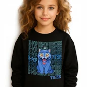 Bluzy dla dziewczynek - Bluza Dziecięca Czarna CAT HUNTRIX Do Przedszkola K-pop Muzyka Wz - 140 cm - miniaturka - grafika 1