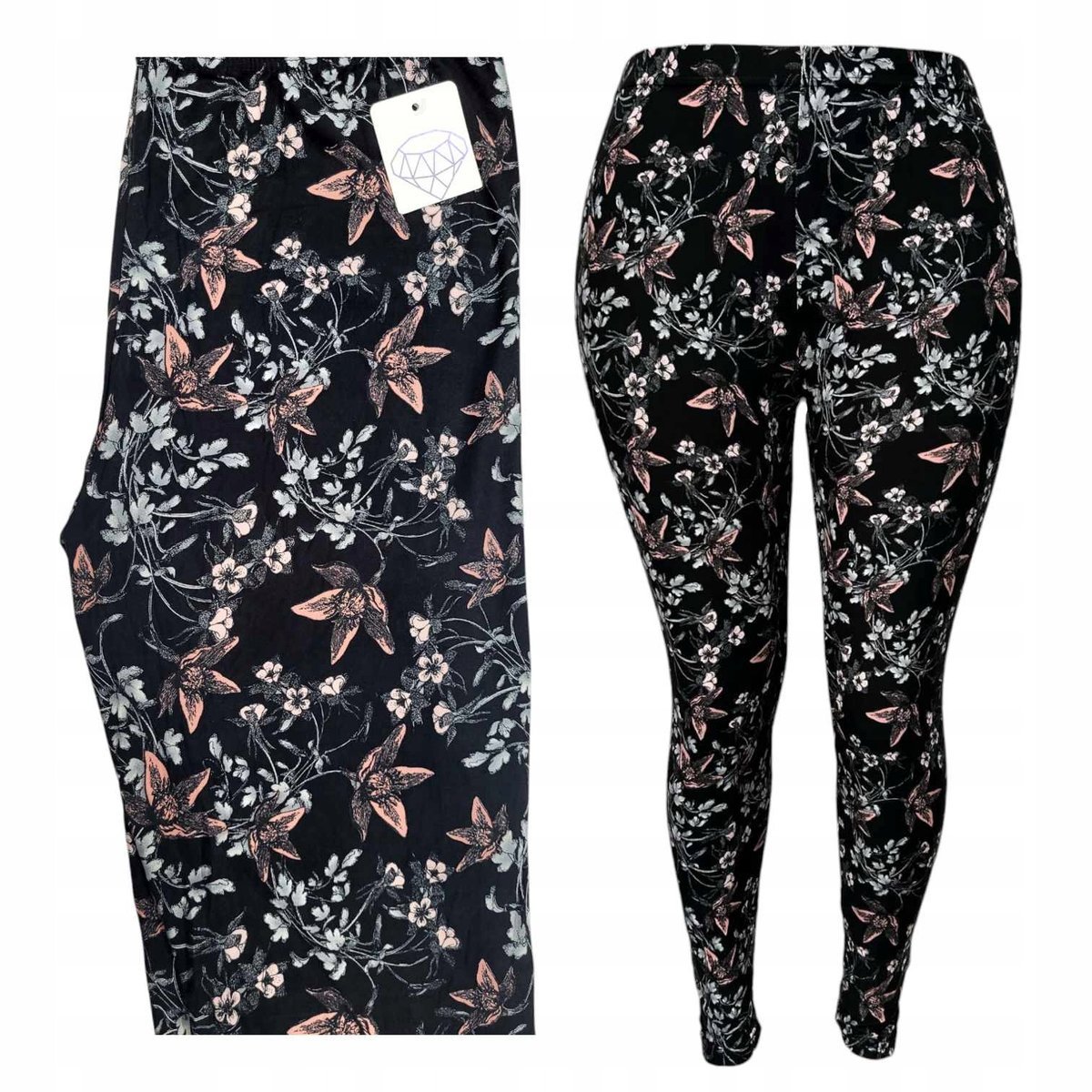 LEGINSY WYSOKI STAN KWIATY wygodne elastyczne miękkie kryjące 44 46 2XL 3XL