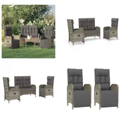Meble ogrodowe - vidaXL 3-częściowy ogrodowy zestaw jadalniany z poduszkami z szarego polirattanu - ogrodowy zestaw jadalniany - ogrodowe zestawy jadalniane - zestaw jadalniany - zestaw jadalniany na taras - miniaturka - grafika 1