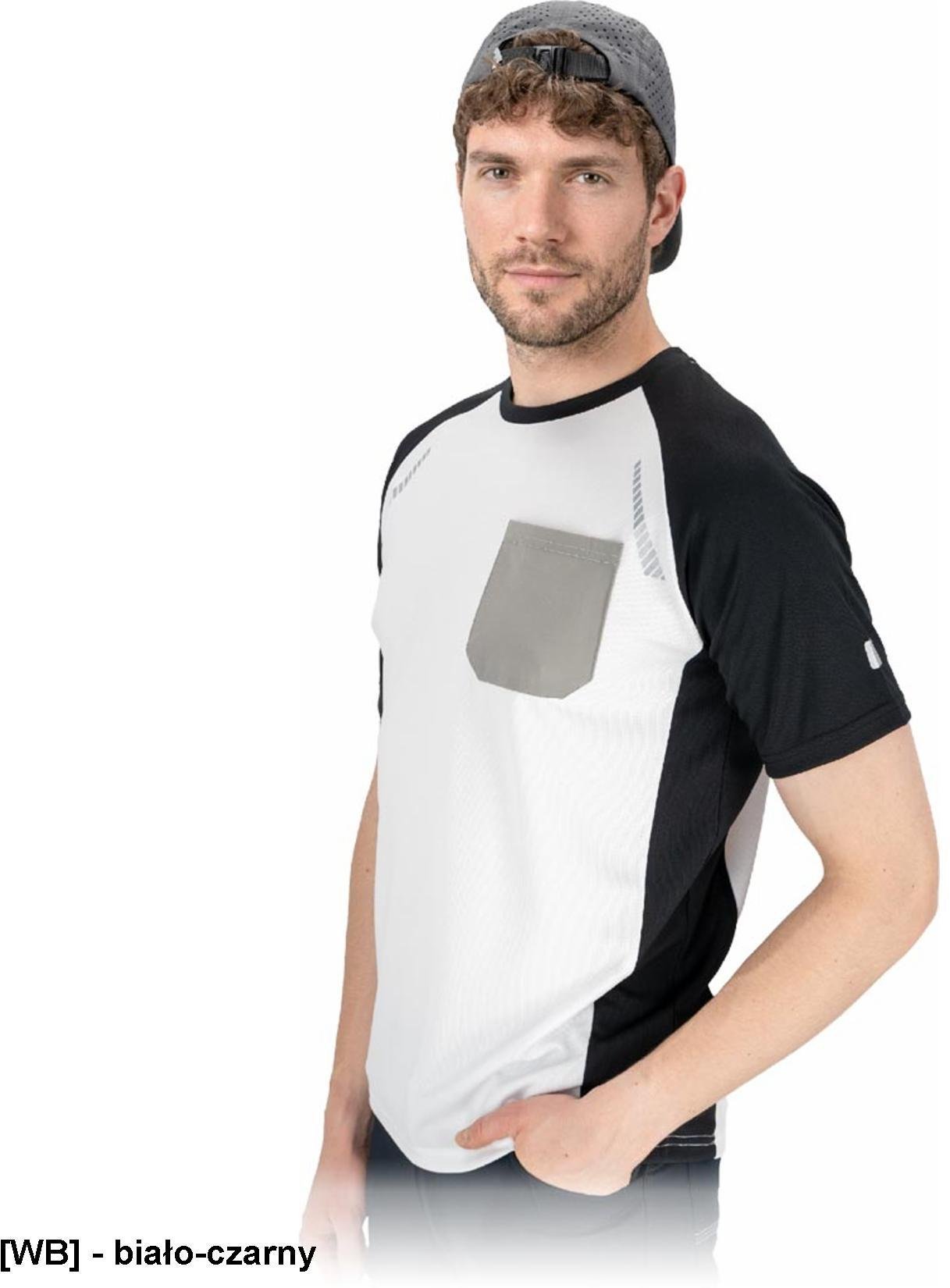 Reis T-shirt męski krótki rękaw siateczka super wentylacja elementy odblaskowe kieszonka nadruki sportowcy codzienny użytek - biało-czarny L