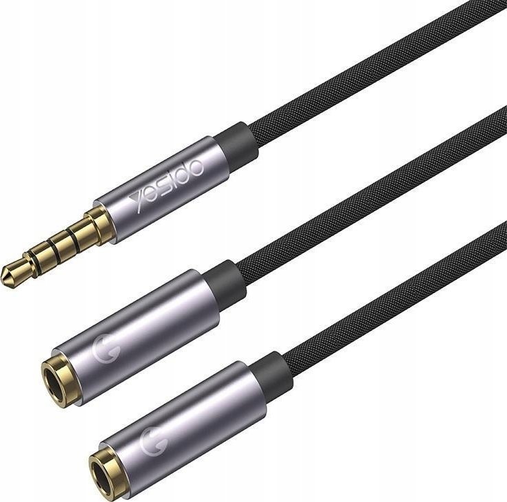 Kabel Yesido yesido Kabel Audio YAU27 3.5mm Aux M - 2x 3.5mm Aux F , 30cm, BLACK / CZARNY