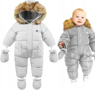 Kombinezony dla dzieci - Kombinezon Dziecięcy Zimowy Ocieplany Futro Kaptur - miniaturka - grafika 1