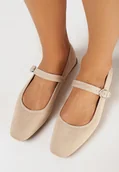 Baleriny - Beżowe Balerinki z Kwadratowym Noskiem i Zapięciem na Sprzączkę Lavitera - miniaturka - grafika 1