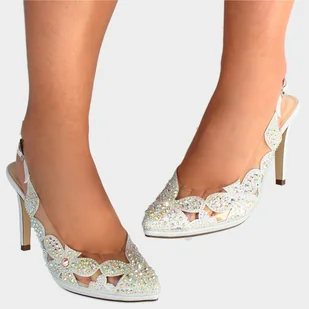 Silikonowe szpilki na platformie - MENBUR 23640 SREBRNE - Czółenka - miniaturka - grafika 2