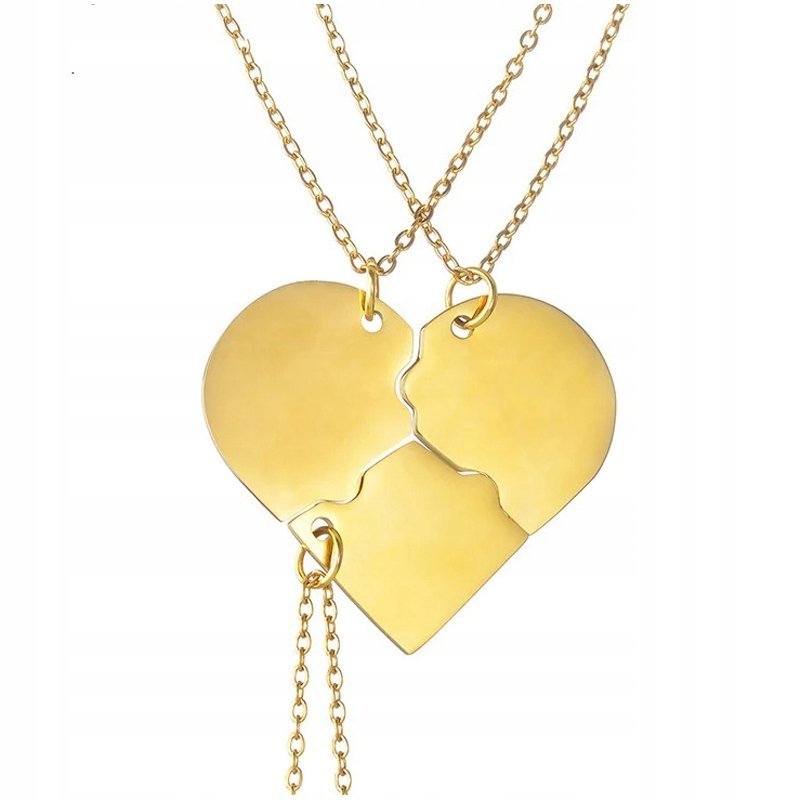 Złoty Naszyjnik Puzzle Serce dla Przyjaciółek 3 Sztuki Stal