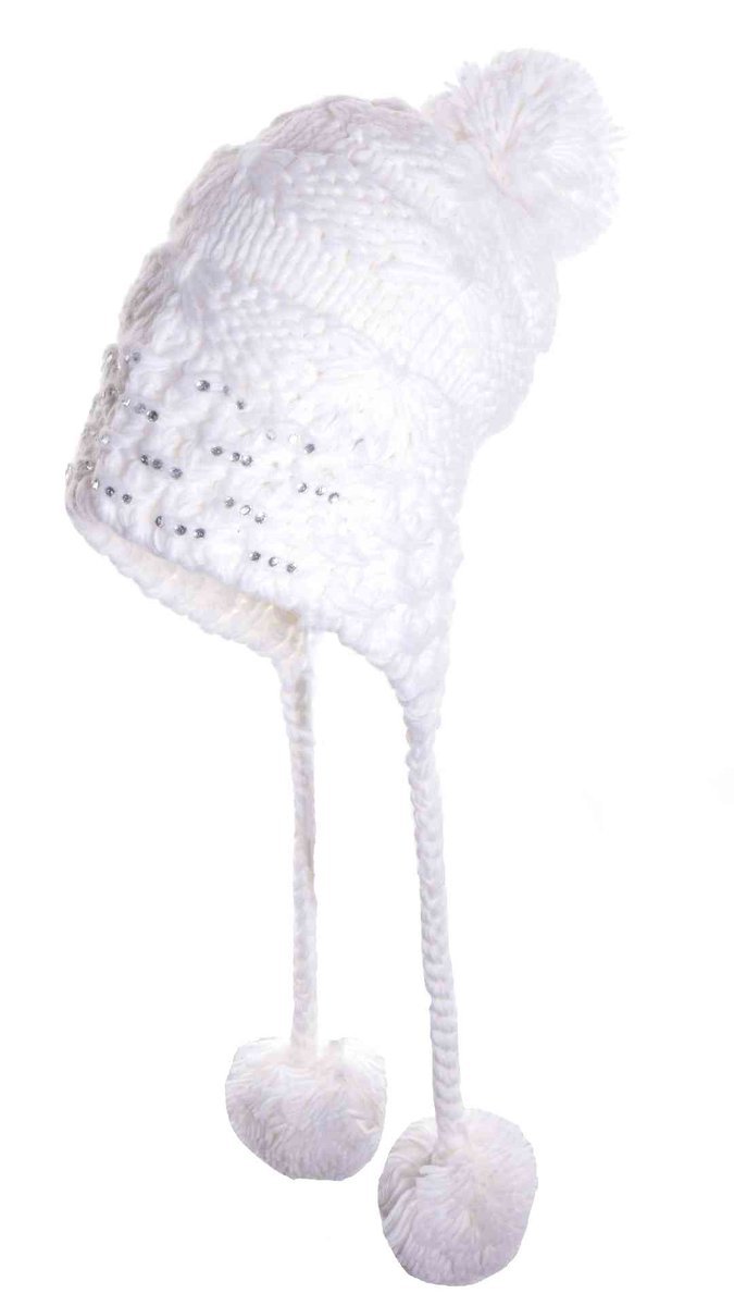Dziewczęca czapka uszatka z pomponami biał Ambra r.55/60