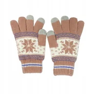 Rękawiczki - Rękawiczki zimowe dotykowe do ekranów uniseks z wzorem ŚNIEŻYNKA różowe - miniaturka - grafika 1