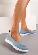 Baleriny - Niebieskie Wsuwane Balerinki na Płaskiej Podeszwie Zdobione Imitacją Cyrkonii Foviana - miniaturka - grafika 1