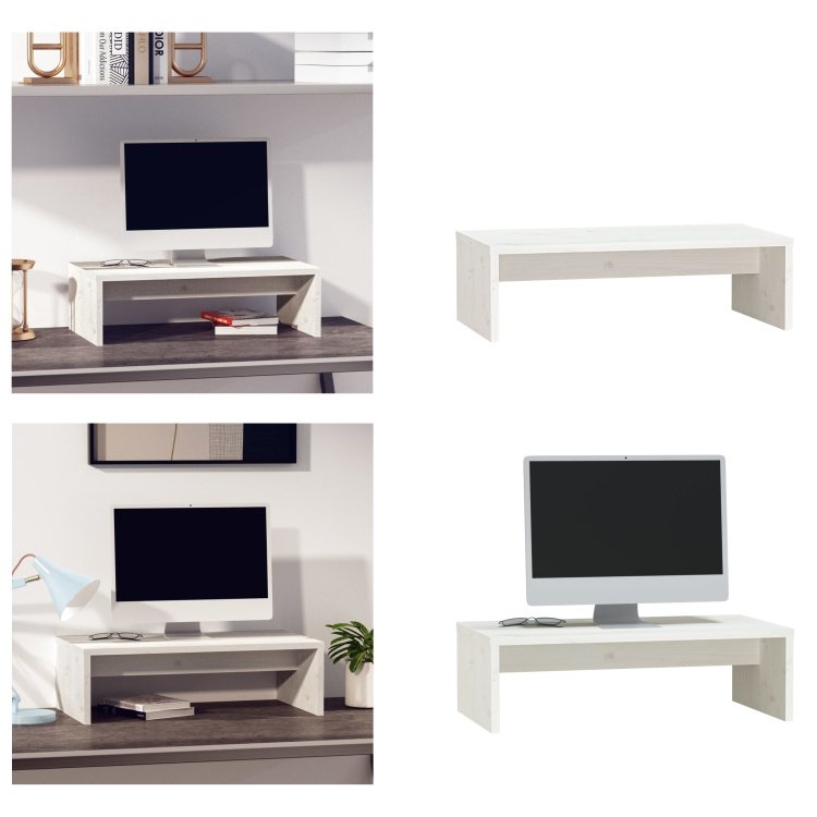 vidaXL Podstawa pod monitor biała 50x27x15 cm z litego drewna sosnowego - Podstawa pod monitor - Blat biurka - Podwyższenie monitora - Podwyższenia monitora