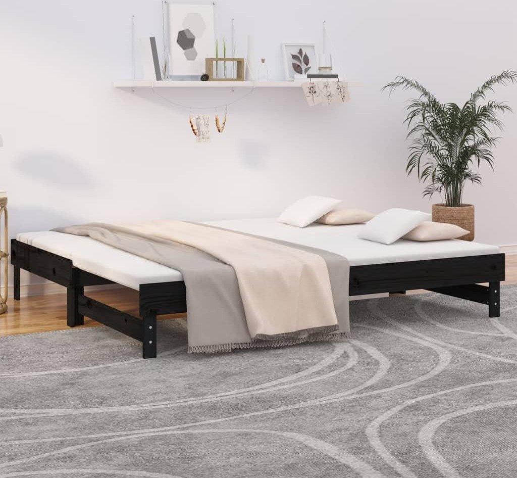 Łóżko dzienne rozkładane czarne 2x(100x200) cm lite drewno sosnowe