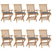 Fotele i krzesła ogrodowe - Krzesła ogrodowe z szarymi poduszkami, 8 szt., drewno tekowe - miniaturka - grafika 1