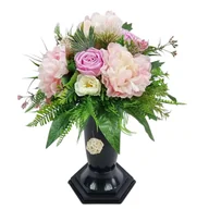 Sztuczne kwiaty - PIWONIE RÓŻE krem róż (950.16) Bukiet we wkładzie na cmentarz - miniaturka - grafika 1