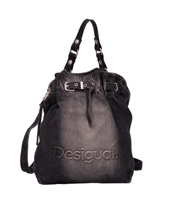 Desigual czarny plecak damski jeansowy 3 komory 3 kieszenie