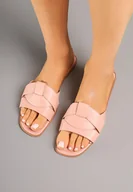 Klapki i japonki damskie - Różowe Klapki z Przeplataną Cholewką i Kwadratowym Noskiem Redirace - Born2be - miniaturka - grafika 1