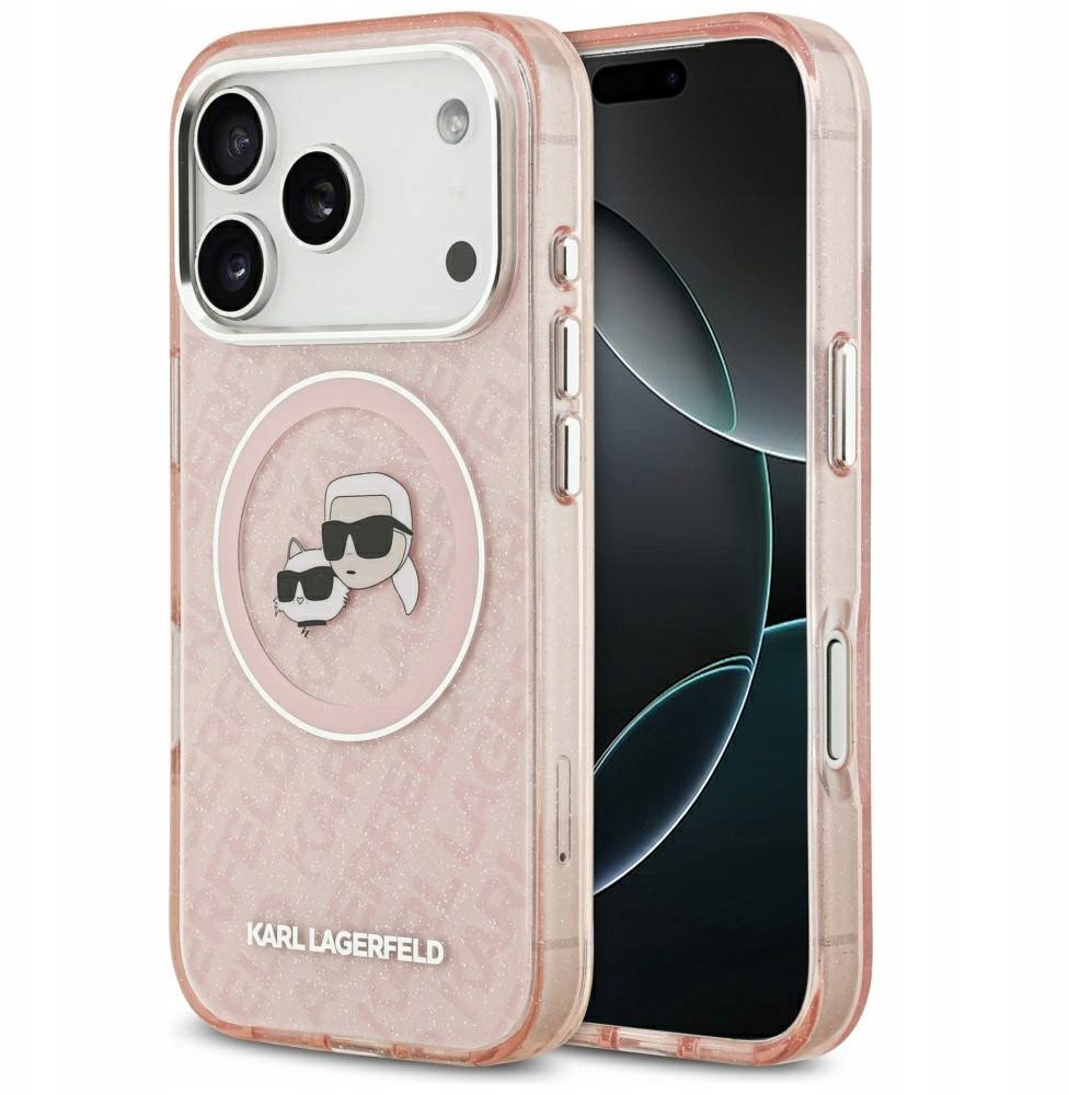 Karl Lagerfeld IML Glitter Karl & Choupette Heads Logo MagSafe Case for iPhone 17 Pro Pink
