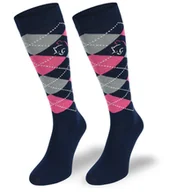 Skarpetki damskie - Podkolanówki jeździeckie SPDJC, granatowe romby, S, 35-38 - miniaturka - grafika 1