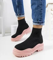 Botki damskie - Czarno różowe wysokie sneakersy Marks-39 - miniaturka - grafika 1