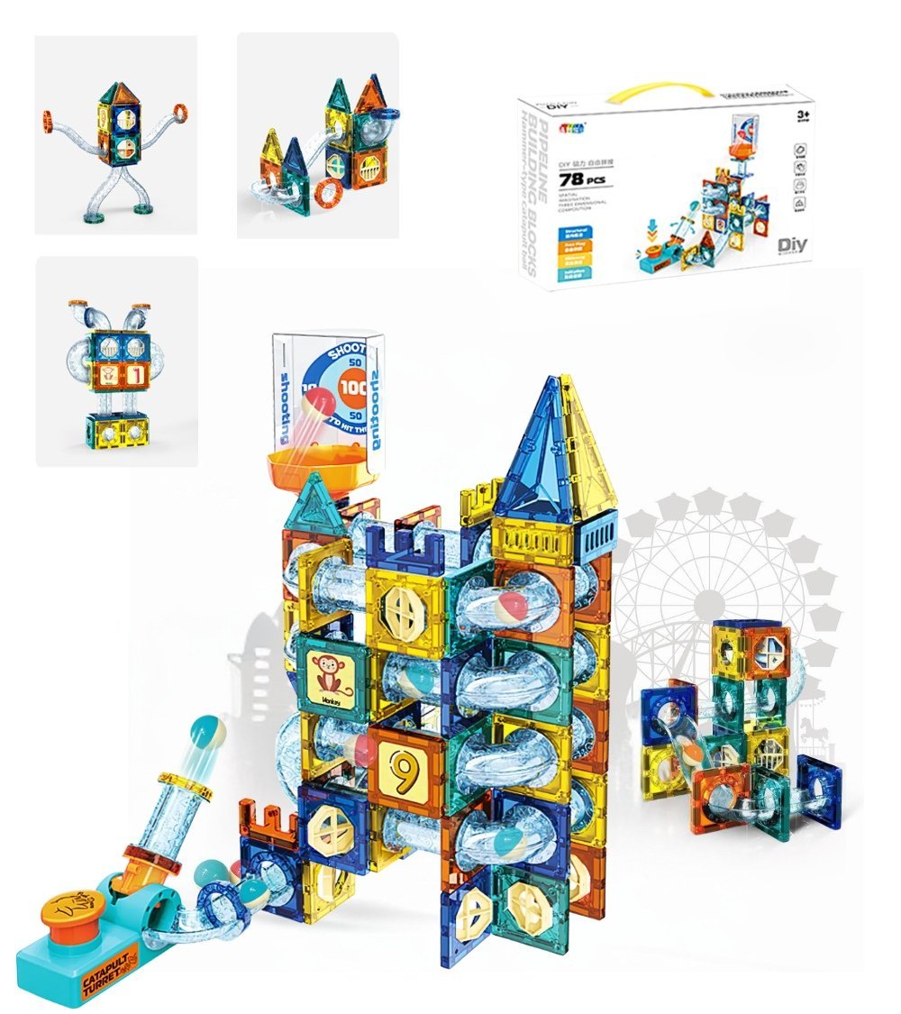 Klocki Magnetyczne Konstrukcyjne 3D Kreatywne Edukacyjne Katapulta 78el