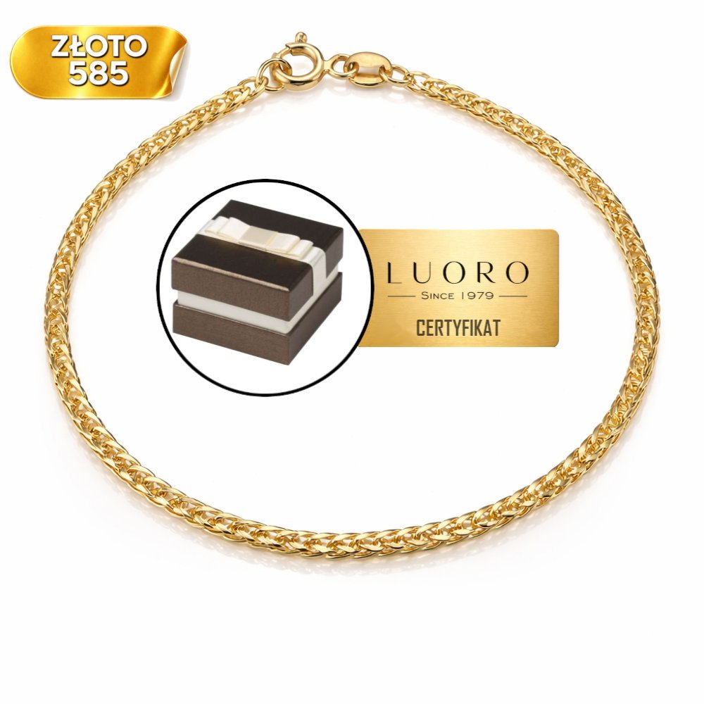 BRANSOLETKA ZŁOTA 585 14K SPLOT LISI OGON NA NOGĘ 25 CM ELEGANCKA