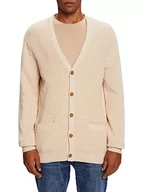 Swetry damskie - ESPRIT Kardigan z dekoltem w serek, 100% bawełna, jasnobeżowy, XXL - miniaturka - grafika 1