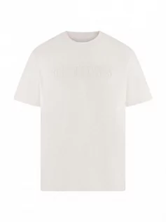 Koszulki sportowe męskie - Męski t-shirt z nadrukiem GUESS SS ALPHY - kremowy - grafika 1