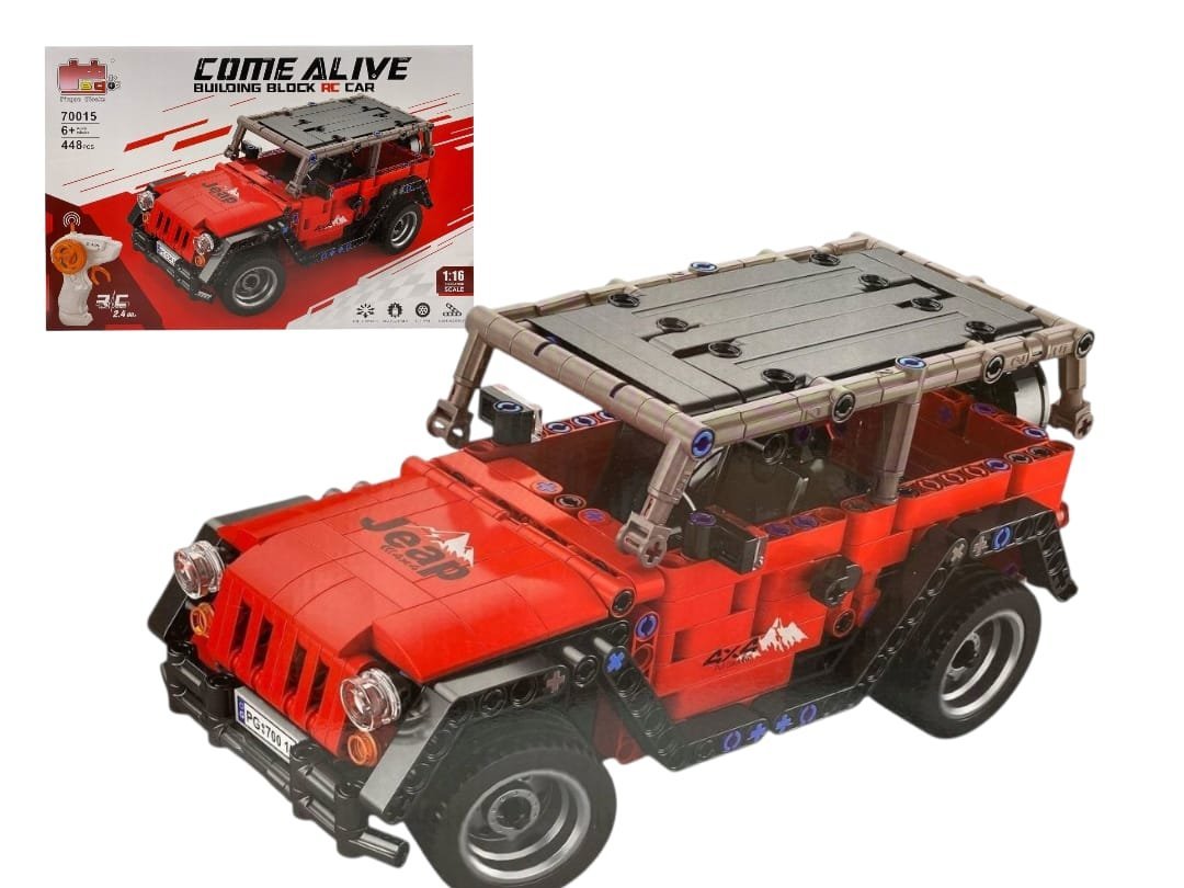 ZESTAW KLOCKÓW RC CEGIEŁKI – CZERWONY SAMOCHÓD TERENOWY ZDALNIE STEROWANY 2.4GHz – 448 ELEMENTÓW