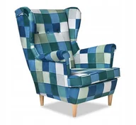 Fotele - Fotel Uszak W KRATKE morski turkus butelkowa ziel - miniaturka - grafika 1