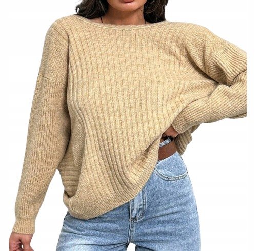 SHEIN DAMSKI SWETER BEŻOWY Z DŁUGIM RĘKAWEM XL Ł6C