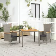 Fotele i krzesła ogrodowe - vidaXL 3-cz. zestaw mebli ogrodowych z poduszkami, szary rattan PE - miniaturka - grafika 1
