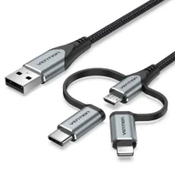 Kable komputerowe i do monitorów - Kabel 3w1 Vention USB-A do microUSB/USB-C/Lightning 1m - miniaturka - grafika 1