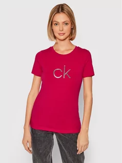 Koszulki i topy damskie - Calvin Klein T-Shirt Embossed Shine XAP Różowy Regular Fit - grafika 1