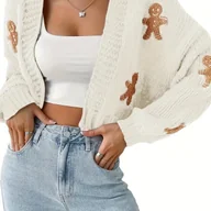 Swetry damskie - TEMU Kobiecy Świąteczny Sweter z Imbirowym Motywem - Beżowo-Brązowy, Długi Rękaw, Casualowa i Elegancka Bluzka na Jesień/Zimę, Łatwa w Pielęgnacji, - miniaturka - grafika 1