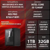 Zestawy komputerowe - Komputer MAD DOG VENTUM200AIR-I01DB32 i5-12400F 32GB RAM 1TB SSD GeForce RTX4060 DLSS 3 Wi-Fi - miniaturka - grafika 1