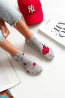 Skarpetki damskie - Stopki damskie nie do pary jasno szare w urocze biedronki Milena - miniaturka - grafika 1