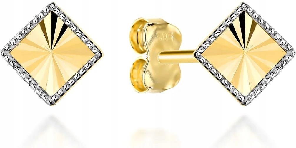 Kolczyki złote 585 sztyfty diamentowany romb w dwóch kolorach złota