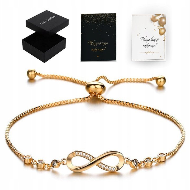 Bransoletka Damska Złota Nieskończoność Kryształy Grawer