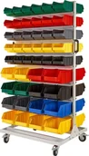 Pojemniki przemysłowe - qBox Regał do pojemników warsztatowych, jezdny. Wym: 1740x940x700mm 92 pojemniki Regał z pojemnikami - miniaturka - grafika 1
