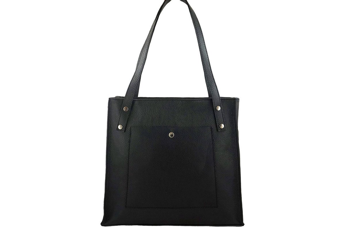 Duża torebka skórzana na ramię - Czarna