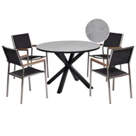 Meble ogrodowe - BELIANI Zestaw ogrodowy stół okrągły i 4 krzesła szaro-czarny aluminium stal nierdzewna blat ze szkła ceramicznego meble ogrodowe nowoczesny - miniaturka - grafika 1