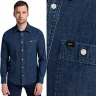 Koszule męskie - Lee Leesure Shirt Maple Jeansowa Koszula Cienki Ciemny Dżins Regular M - miniaturka - grafika 1