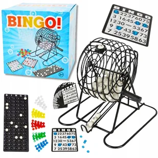 BINGO TOWARZYSKA LOSOWA GRA RODZINNA 18 kart 75 kulek METALOWY DUŻY BĘBEN - Gry planszowe - miniaturka - grafika 1
