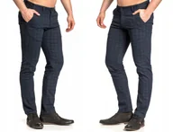 Spodnie męskie - SPODNIE MĘSKIE W KRATĘ VANKEL JEANS 059 -96cm/L32 - miniaturka - grafika 1