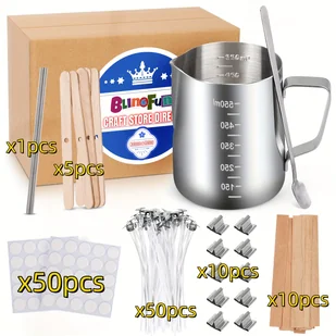 TEMU Zestaw do Robienia Świec BlingFun z Pojemnikiem na Wosk o Objętości 600 ml, 2 Rodzaje Knotów, Naklejki na Knoty, Uchwyty na Knoty, Rurki do - Inne - miniaturka - grafika 1