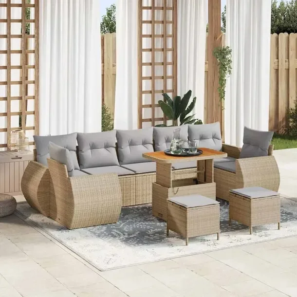 Zestaw sof ogrodowych modułowy, naturalny rattan, beżowy, 60 cm