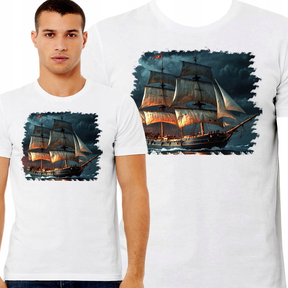 KOSZULKA MĘSKA DLA ŻEGLARZA Z NADRUKIEM STATEK JACHT ŻAGIEL STER XL 3405