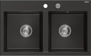 Mexen Hektor zlewozmywak granitowy 2-komorowy 800 x 490 mm, czarny/złoty metalik, syfon chrom - 6521802000-75 - Zlewozmywaki - miniaturka - grafika 1